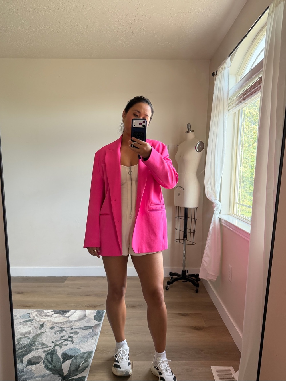 River Island Pink Blazer | Longline Oversized Jacket | Size 8 | Hot Pink Coat